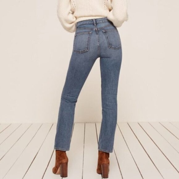 Reformation Distressed Mid Rise Slim Jeans Celtic Wash - Picture 4 of 14